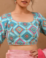 Thumbnail for Amodini Designer Studio Women's Sky Blue Geometric Pattern Cut Dana Embroidered Blouse - Distacart