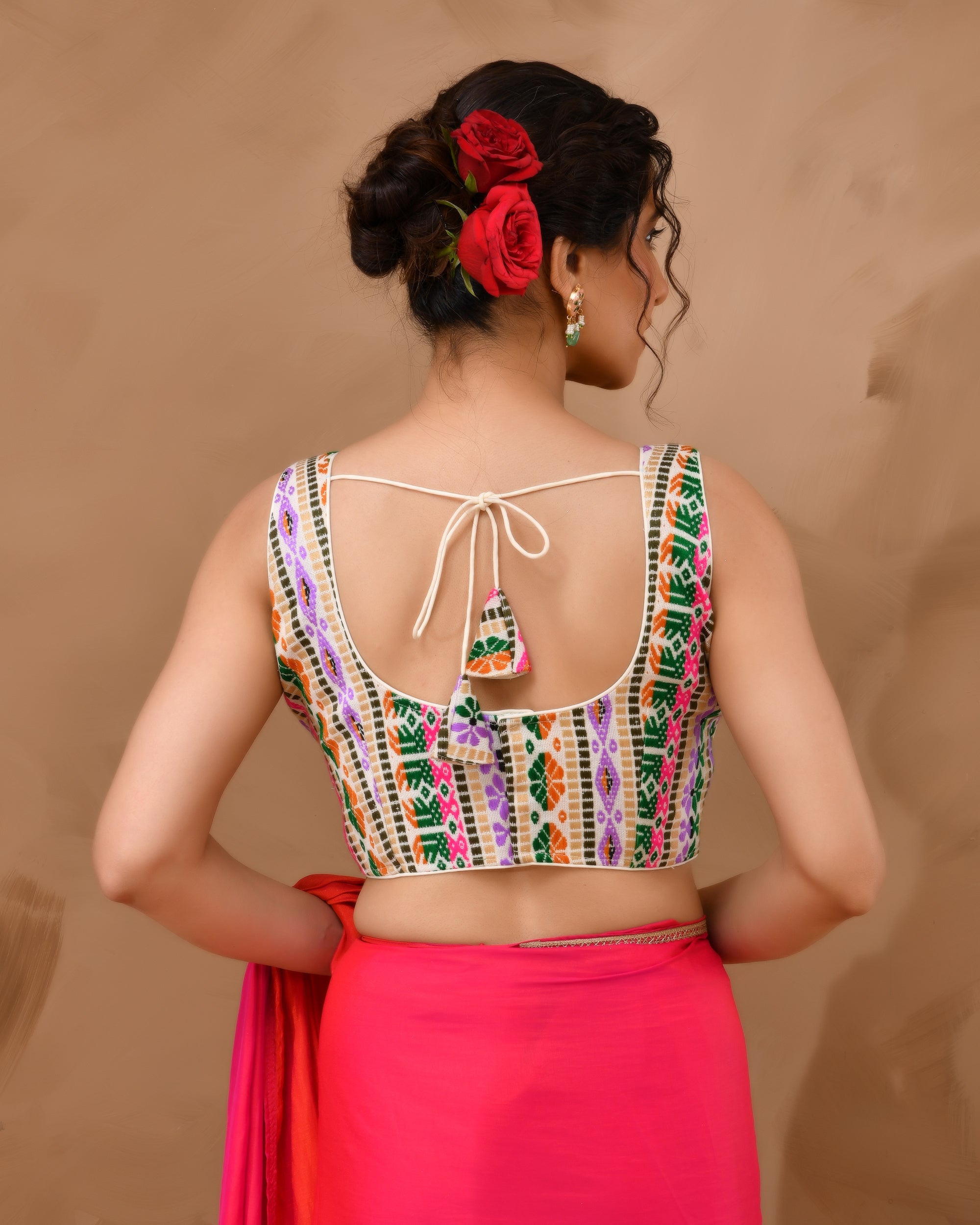 Amodini Designer Studio Women's White Multicoloured V Neck Jacquard Blouse - Distacart