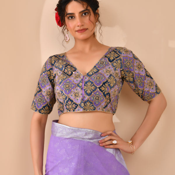 Amodini Designer Studio Women's Purple Geometric Pattern Embroidered Blouse - Distacart