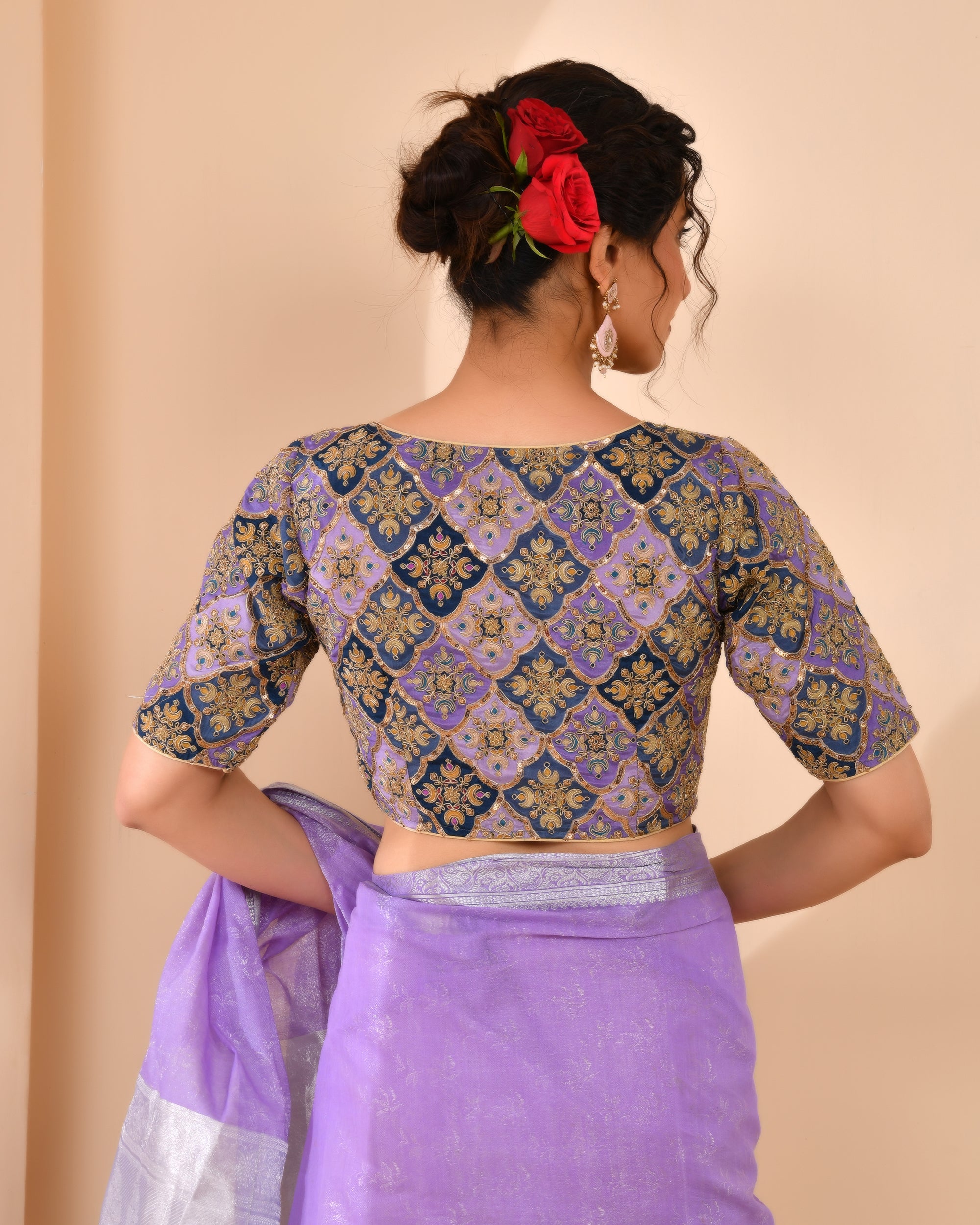 Amodini Designer Studio Women's Purple Geometric Pattern Embroidered Blouse - Distacart