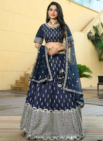 Thumbnail for Lehenga Mart Designer Wedding Lehenga Choli For Women - Navy Blue - Distacart