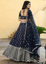 Thumbnail for Lehenga Mart Designer Wedding Lehenga Choli For Women - Navy Blue - Distacart