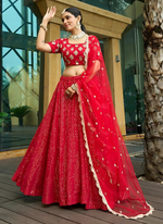 Thumbnail for Lehenga Mart Designer Wedding Lehenga Choli For Women - Red - Distacart