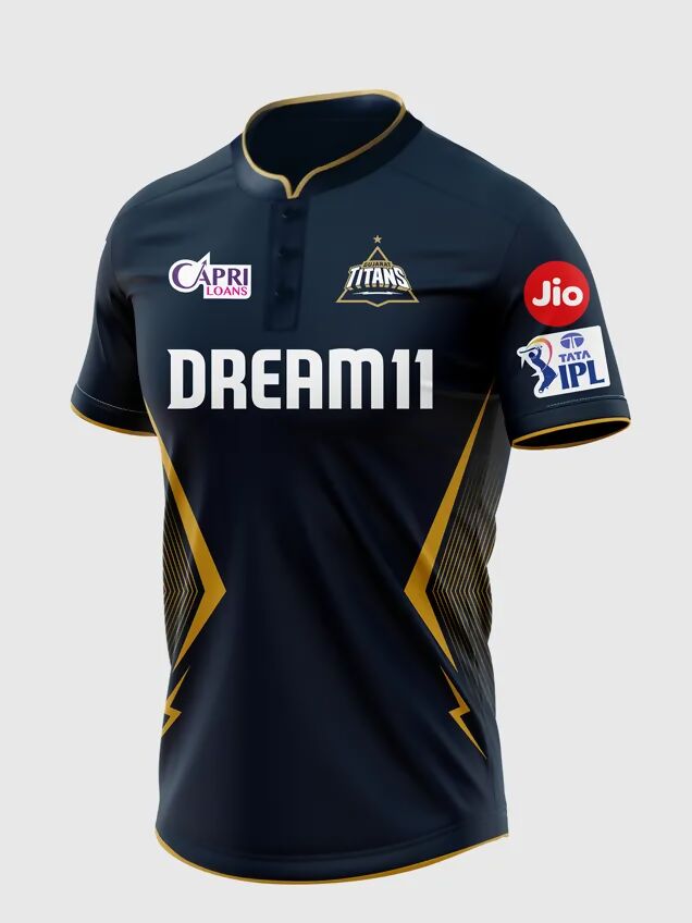 Gujarat Titans Men's Navy Blue And Gold Half Sleeves Jersey - Distacart