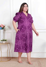 Thumbnail for Miravan Plus Size Womens Purple Bandhani Printed A-Line Maxi Dress - Distacart