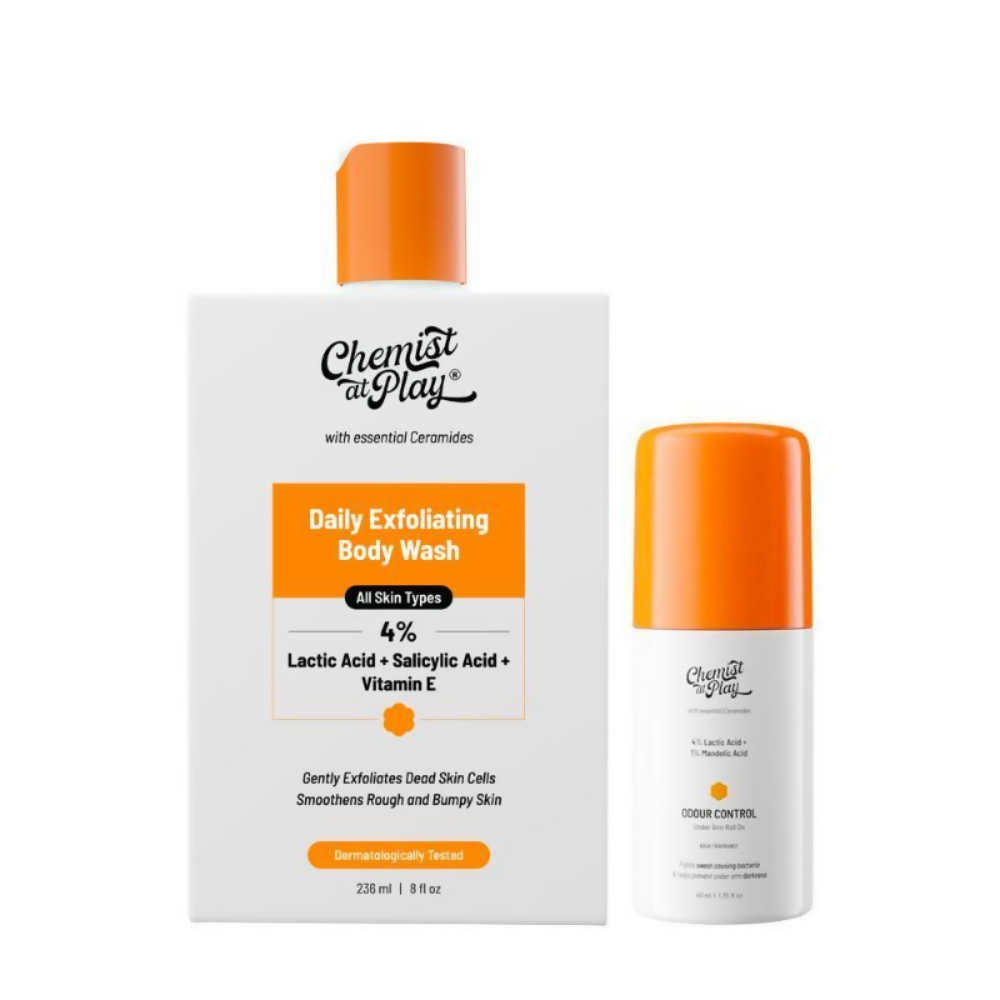 Chemist At Play Lactic Acid Exfoliating Body Wash & AHA Underarm Roll-On Combo - Distacart