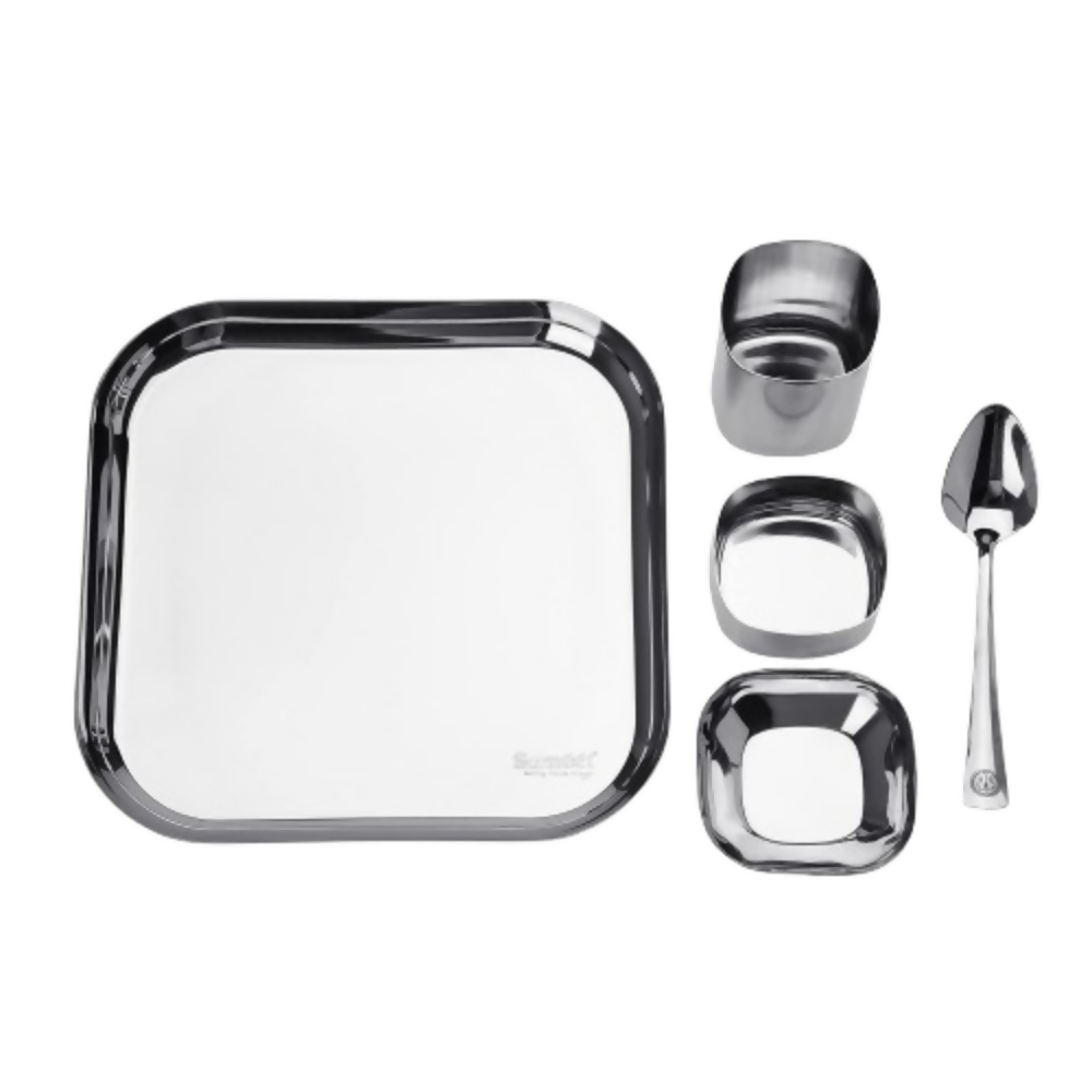 Sumeet Square Stainless Steel Heavy Gauge Mirror Finish Dinner Set - Dista