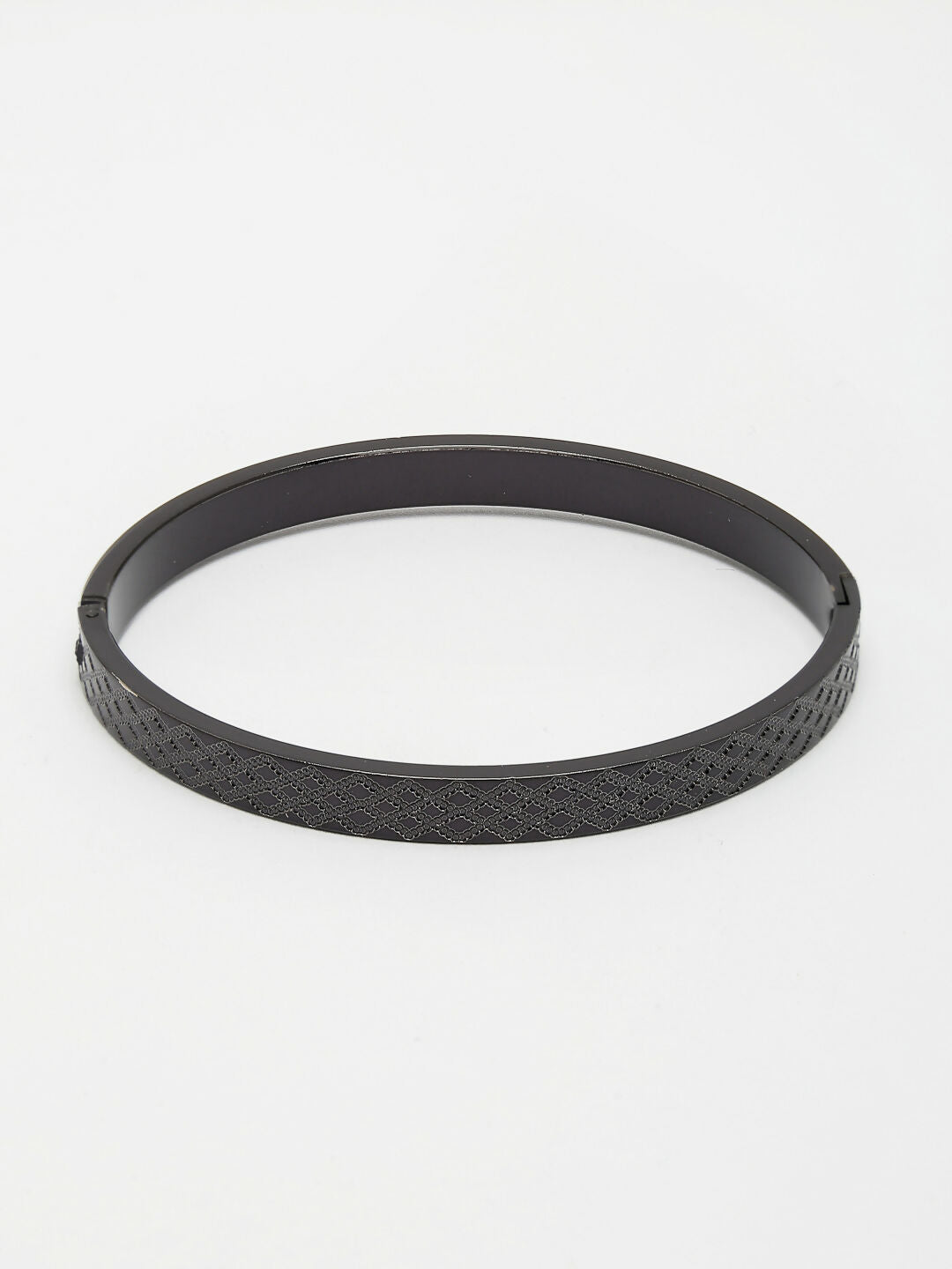 NVR Men's Black Rhodium-Plated Stainless Steel Kada Bracelet - Distacart