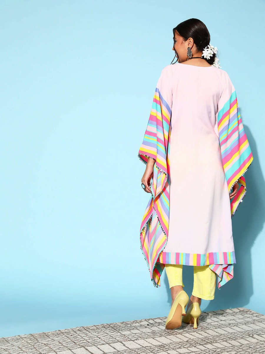 Ahalyaa Women Lovely Pink Crepe Vacation Stripes Kurta - Distacart