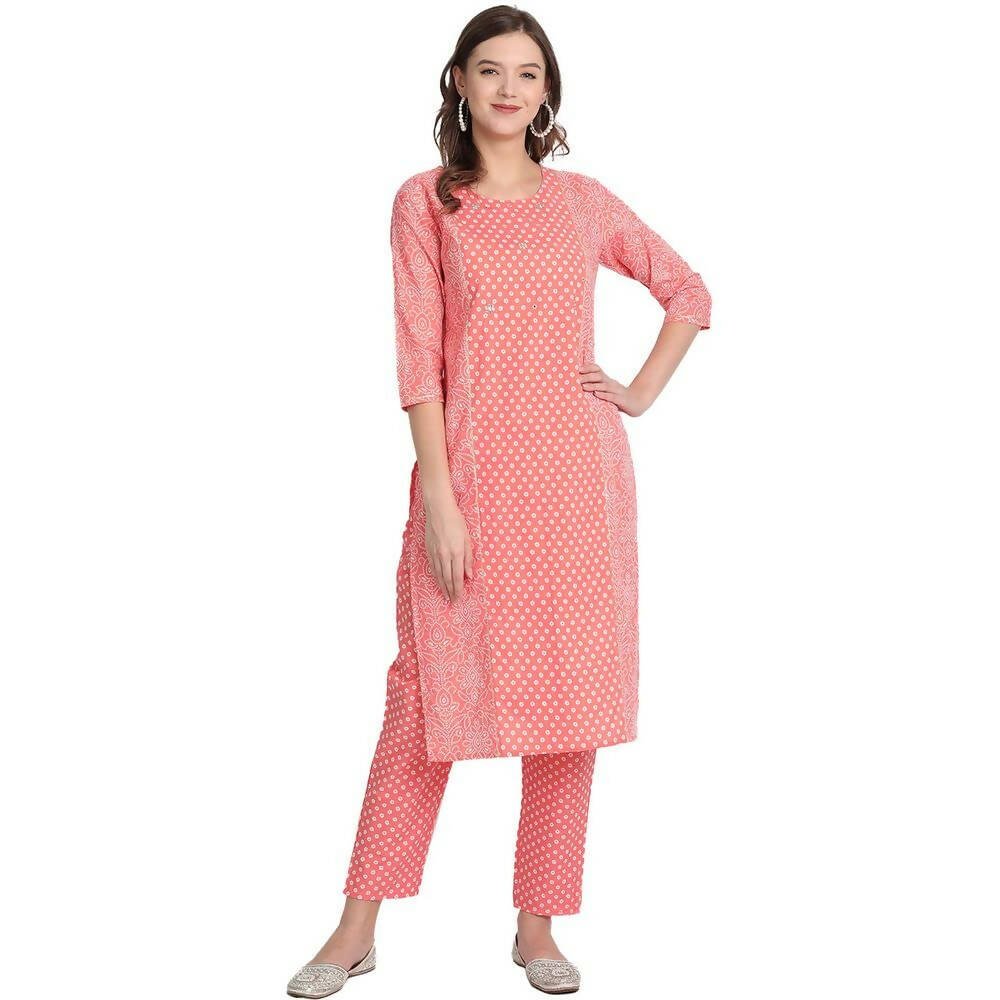 Anubhutee Women's Cotton Regular Ethnic Motifs Printed Pink Kurta Set - Distacart