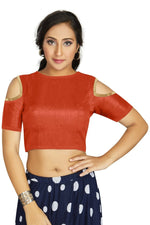 Thumbnail for Aastha Fashion Women's Orange Art Silk Cold Shoulder Sleeve Readymade Blouse - Distacart