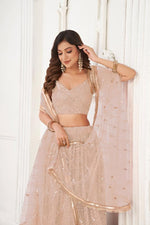 Thumbnail for Aastha Fashion Peach Butterfly Net Tone To Tone Cotton Thread Work With Sequence Work Embroidery Wedding Wear Lehenga Choli - Distacart