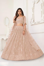 Thumbnail for Aastha Fashion Peach Butterfly Net Tone To Tone Cotton Thread Work With Sequence Work Embroidery Wedding Wear Lehenga Choli - Distacart