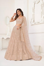 Thumbnail for Aastha Fashion Peach Butterfly Net Tone To Tone Cotton Thread Work With Sequence Work Embroidery Wedding Wear Lehenga Choli - Distacart
