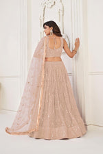 Thumbnail for Aastha Fashion Peach Butterfly Net Tone To Tone Cotton Thread Work With Sequence Work Embroidery Wedding Wear Lehenga Choli - Distacart