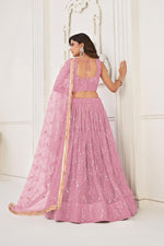Thumbnail for Aastha Fashion Dusty Pink Butterfly Net Tone To Tone Cotton Thread Work With Sequence Work Embroidery Wedding Wear Lehenga Choli - Distacart