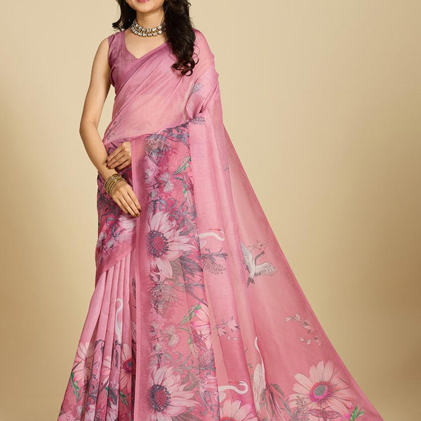 Aastha Fashion Pink Chanderi Cotton Silk Printed Saree - Distacart