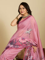 Thumbnail for Aastha Fashion Pink Chanderi Cotton Silk Printed Saree - Distacart