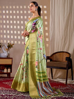 Thumbnail for Aastha Fashion Green Soft Lichi Silk Printed Saree - Distacart