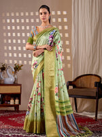 Thumbnail for Aastha Fashion Green Soft Lichi Silk Printed Saree - Distacart