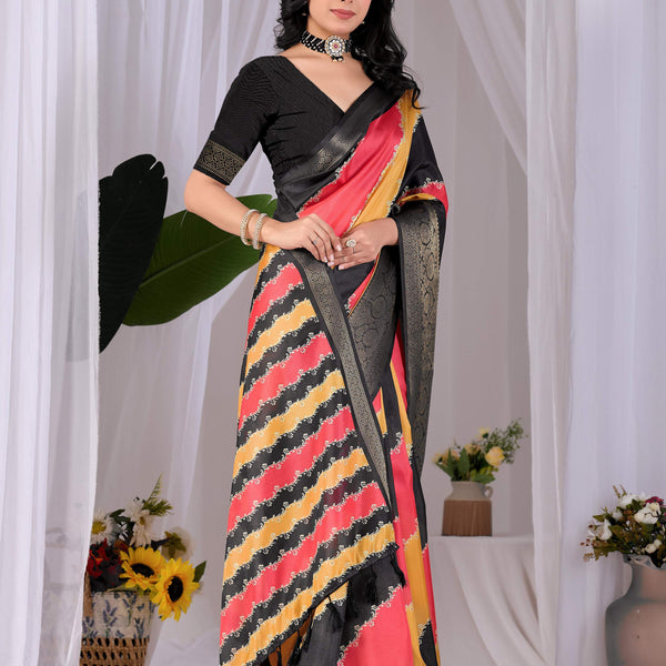 Aastha Fashion Multi Soft Lichi Silk Printed Saree - Distacart