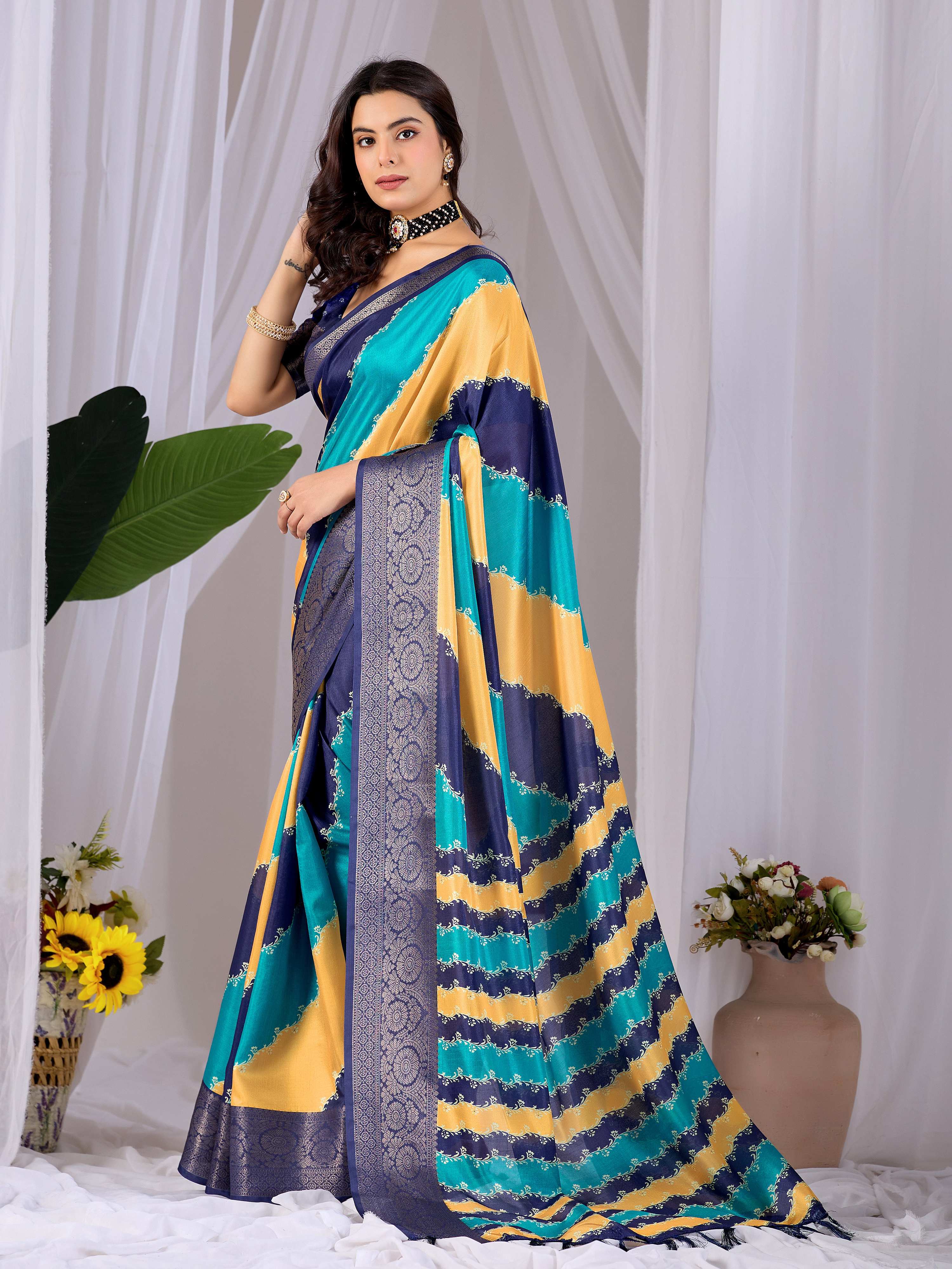 Aastha Fashion Multi Soft Lichi Silk Printed Saree - Distacart