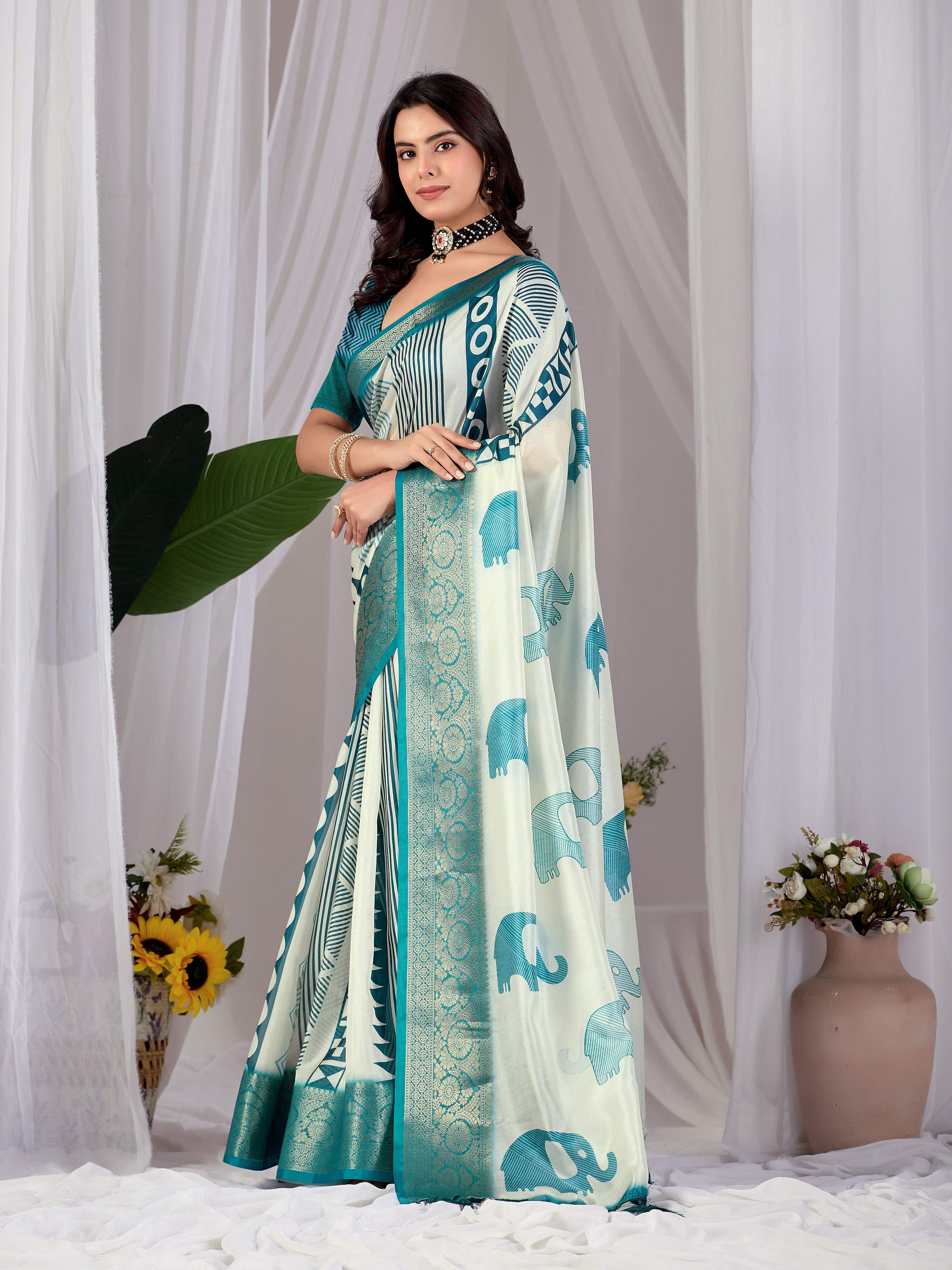 Aastha Fashion Multi Soft Lichi Silk Printed Saree - Distacart