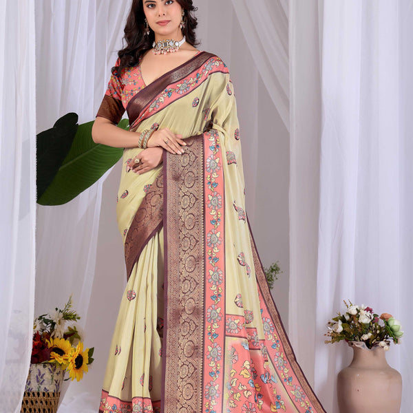 Aastha Fashion Pista Soft Lichi Silk Printed Saree - Distacart