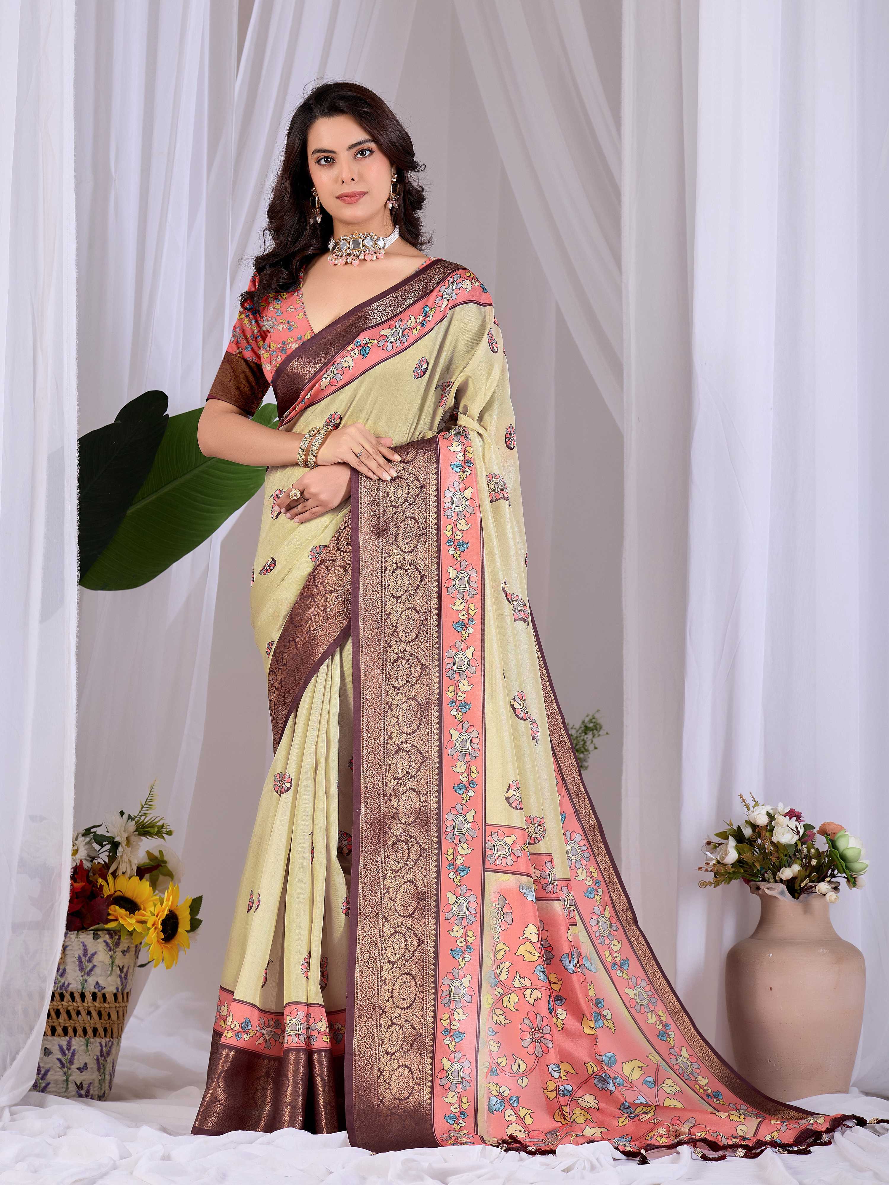 Aastha Fashion Pista Soft Lichi Silk Printed Saree - Distacart