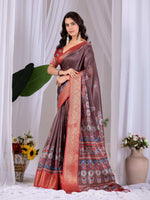 Thumbnail for Aastha Fashion Light Brown Soft Lichi Silk Printed Saree - Distacart