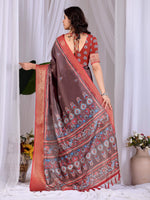 Thumbnail for Aastha Fashion Light Brown Soft Lichi Silk Printed Saree - Distacart