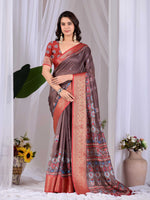 Thumbnail for Aastha Fashion Light Brown Soft Lichi Silk Printed Saree - Distacart