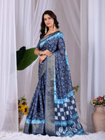 Thumbnail for Aastha Fashion Navy Blue Soft Lichi Silk Printed Saree - Distacart