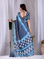 Thumbnail for Aastha Fashion Navy Blue Soft Lichi Silk Printed Saree - Distacart