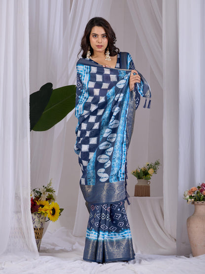 Aastha Fashion Navy Blue Soft Lichi Silk Printed Saree - Distacart