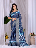 Thumbnail for Aastha Fashion Navy Blue Soft Lichi Silk Printed Saree - Distacart