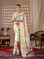 Thumbnail for Aastha Fashion Cream Soft Lichi Silk Printed Saree - Distacart