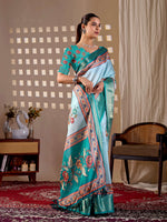 Thumbnail for Aastha Fashion Aqua Soft Lichi Silk Printed Saree - Distacart