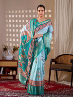 Thumbnail for Aastha Fashion Aqua Soft Lichi Silk Printed Saree - Distacart