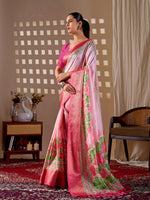 Thumbnail for Aastha Fashion Pink Soft Lichi Silk Printed Saree - Distacart