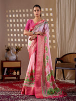 Thumbnail for Aastha Fashion Pink Soft Lichi Silk Printed Saree - Distacart