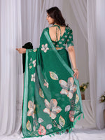 Thumbnail for Aastha Fashion Green Soft Linen Cotton Printed Saree - Distacart