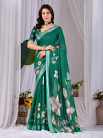 Thumbnail for Aastha Fashion Green Soft Linen Cotton Printed Saree - Distacart