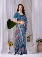 Thumbnail for Aastha Fashion Teal Blue Soft Linen Cotton Printed Saree - Distacart