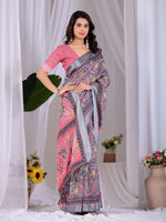 Thumbnail for Aastha Fashion Pink Soft Linen Cotton Printed Saree - Distacart