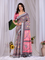 Thumbnail for Aastha Fashion Pink Soft Linen Cotton Printed Saree - Distacart