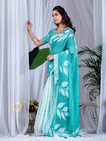 Thumbnail for Aastha Fashion See Green Soft Linen Cotton Printed Saree - Distacart