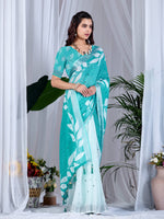 Thumbnail for Aastha Fashion See Green Soft Linen Cotton Printed Saree - Distacart