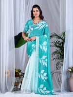 Thumbnail for Aastha Fashion See Green Soft Linen Cotton Printed Saree - Distacart