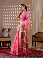 Thumbnail for Aastha Fashion Pink Soft Linen Cotton Printed Saree - Distacart